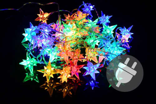LED barevný světelný řetěz v podobě hvězd